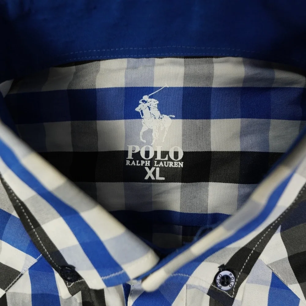 Polo Ralph Lauren Blue Plaid Western Button Up Shirt Men's‎ XL Long Sleeve